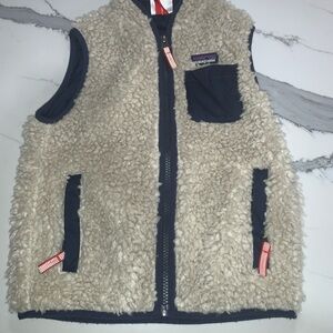 PATAGONIA Retro-X Deep Pile Fleece Oatmeal & Navy Sherpa Vest Youth Toddler 5T